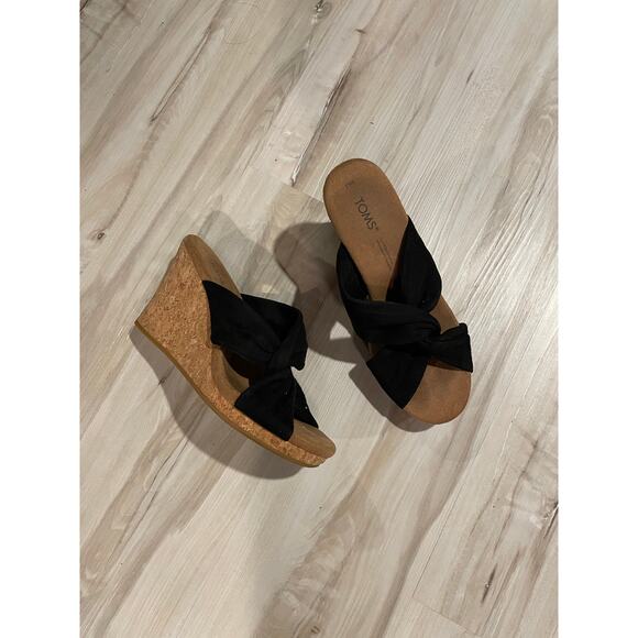 Toms Serena Cork Wedge Sandal platform heel black size 5.5 - Picture 2 of 6